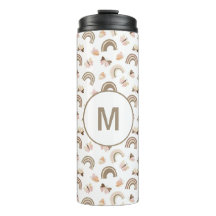 Moderne Roze Witte Vlinders Regenboog Monogram