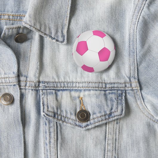 Moderne roze witte voetbal ronde button 5,7 cm (In situ)
