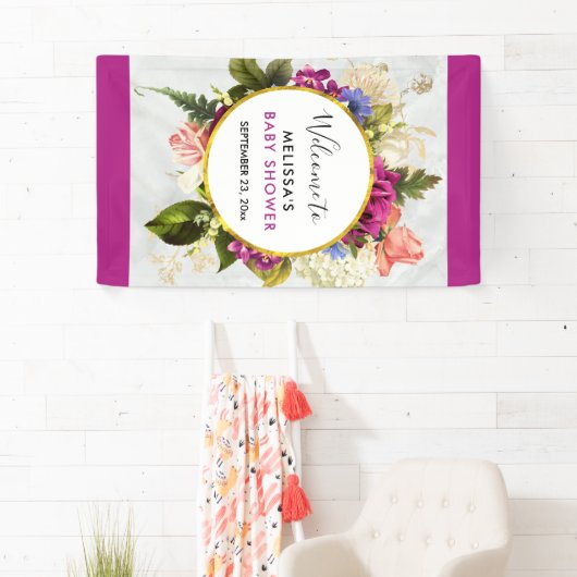 Moderne Roze & Witte Waterverf Bloemen Feest Spandoek (Insitu)