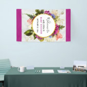 Moderne Roze & Witte Waterverf Bloemen Feest Spandoek (Beurs)