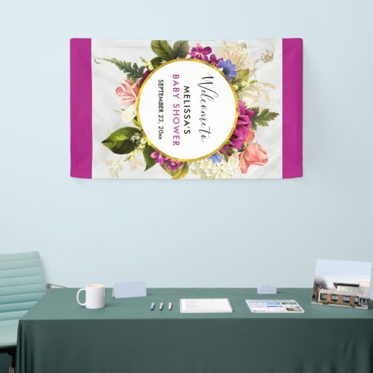 Moderne Roze & Witte Waterverf Bloemen Feest Spandoek (Beurs)