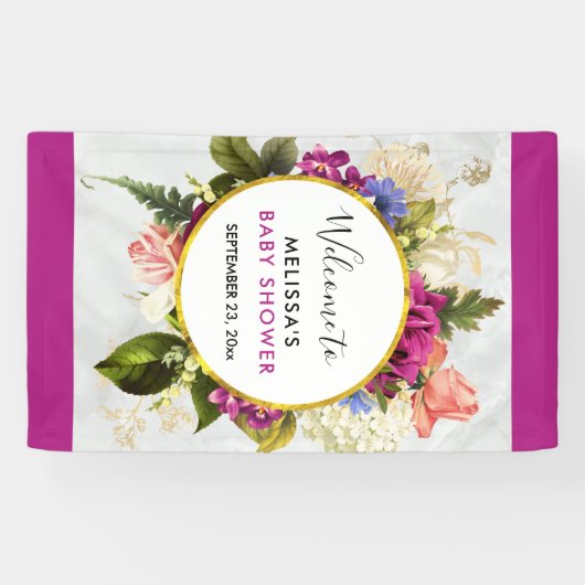 Moderne Roze & Witte Waterverf Bloemen Feest Spandoek (Horizontaal)