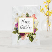 Moderne Roze & Witte Waterverf Bloemige Verjaardag Kaart (Gele Bloem)