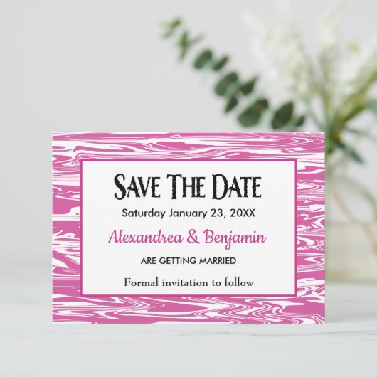 Moderne roze witte Waterverf bruiloft personaliser Save The Date (Staand voorkant)