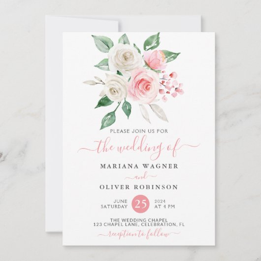 Moderne roze witte Waterverf Kaart (Voorkant)