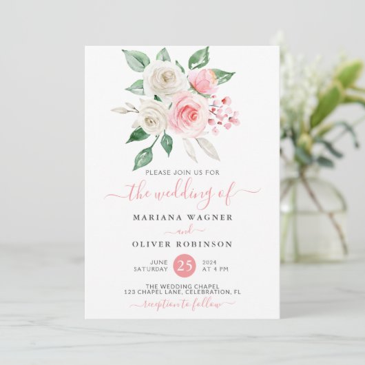 Moderne roze witte Waterverf Kaart (Staand voorkant)