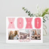 Moderne roze XOXO Galentines Dag hartfoto Feestdagenkaart (Staand voorkant)