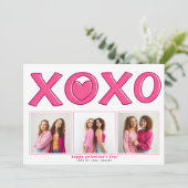 Moderne roze XOXO Galentines Dag hartfoto Feestdagenkaart (Staand voorkant)