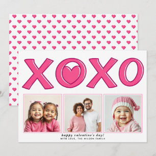 Moderne roze XOXO Valentijnsdag hart foto Feestdagenkaart