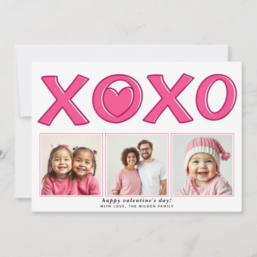 Moderne roze XOXO Valentijnsdag hartfoto Feestdagenkaart (Voorkant)