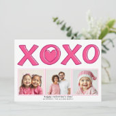 Moderne roze XOXO Valentijnsdag hartfoto Feestdagenkaart (Staand voorkant)