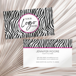 Moderne Roze Zebraprint Aangepaste Bedrijfslogo Visitekaartje