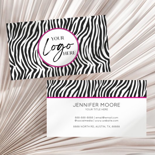 Moderne Roze Zebraprint Aangepaste Bedrijfslogo Visitekaartje