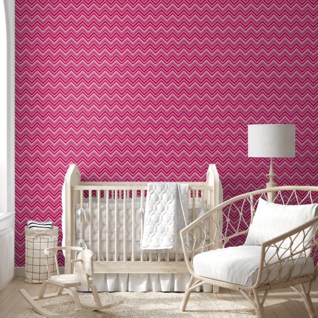 Moderne Roze Zig Zag Gestreepte Behang (Kinderen)