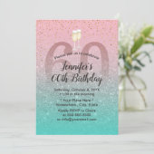 Moderne roze zilver Blauwgroen Glitter 60-jarige P Kaart (Staand voorkant)