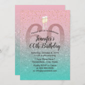 Moderne roze zilver Blauwgroen Glitter 60-jarige P Kaart (Voorkant / Achterkant)