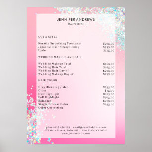 Moderne roze zilver Glitter Salon Prijslijst Poster