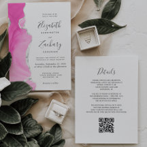 Moderne roze zilveren agaat QR-code bruiloft