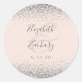 Moderne Roze Zilveren Glitter Rand Trouw Ronde Sticker (Voorkant)