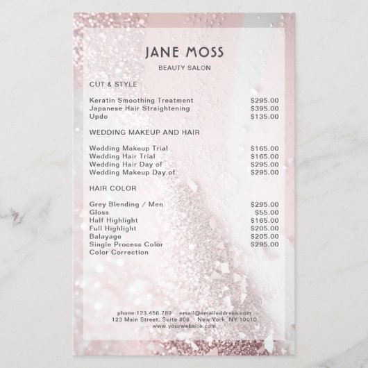 Moderne Roze-Zilveren Glitter Salon Flyer (Voorkant)
