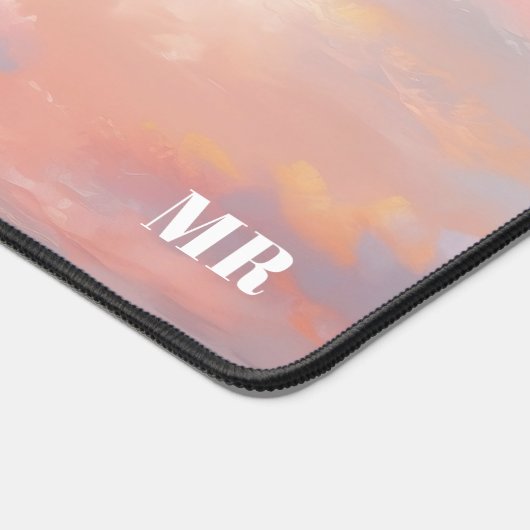 Moderne Roze Zonsondergang Wolken Sky Custom Monog Bureaumat (Hoek)