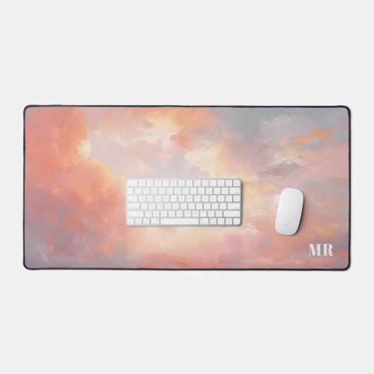 Moderne Roze Zonsondergang Wolken Sky Custom Monog Bureaumat (Keyboard & Muis)