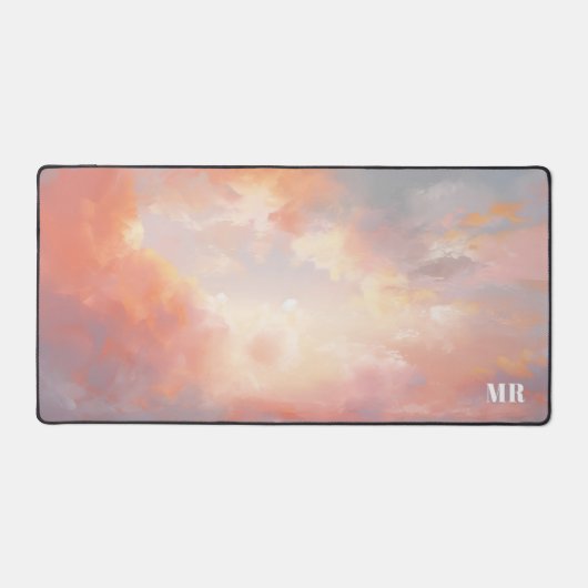 Moderne Roze Zonsondergang Wolken Sky Custom Monog Bureaumat (Voorkant)