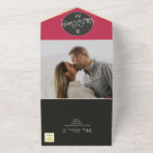 Moderne Roze Zwart Foto Bruiloft All In One Uitnodiging (Buitenkant)