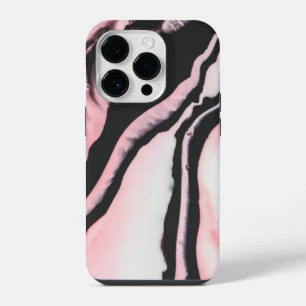 Moderne roze zwart geschilderd marmeren patroon iPhone 14 plus hoesje