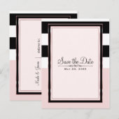 Moderne Roze Zwart & Witte Strepen Bewaar de Datum Aankondigingskaart (Voorkant / Achterkant)