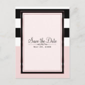 Moderne Roze Zwart & Witte Strepen Bewaar de Datum Aankondigingskaart (Voorkant)