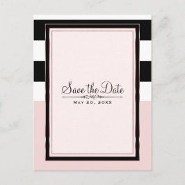 Moderne Roze Zwart & Witte Strepen Bewaar de Datum Aankondigingskaart