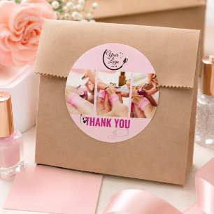 Moderne Roze Zwarte 3 Foto logo Kunst Nagel Salon Ronde Sticker