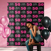 Moderne Roze Zwarte 50ste Verjaardagsfeest Stap He Wandkleed