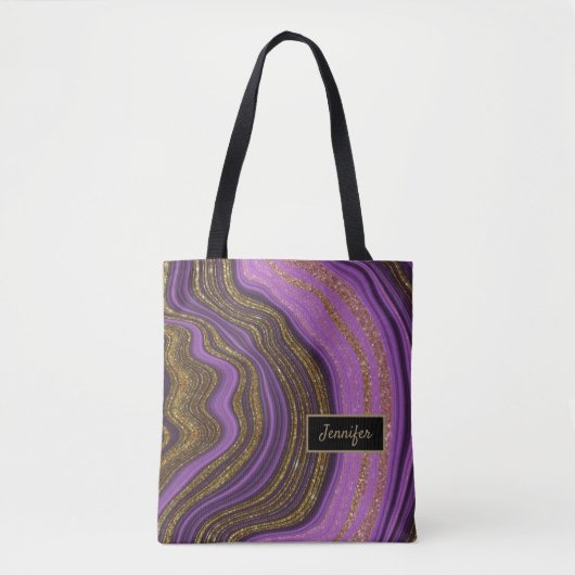 Moderne Roze Zwarte Agate Kristal Gepersonaliseerd Tote Bag (Voorkant)