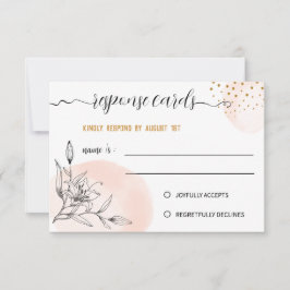 Moderne Roze & Zwarte Bloem Gouden Stippen Reactie RSVP Kaartje