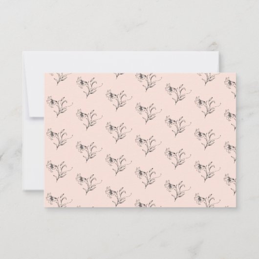 Moderne Roze & Zwarte Bloem Gouden Stippen Reactie RSVP Kaartje (Achterkant)