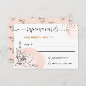 Moderne Roze & Zwarte Bloem Gouden Stippen Reactie RSVP Kaartje (Voorkant / Achterkant)