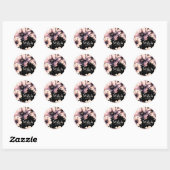 Moderne Roze Zwarte Bloemige Bruiloft Ronde Sticker (Vel)