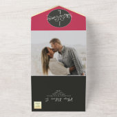 Moderne roze zwarte bruiloft all in one uitnodiging (Buitenkant)