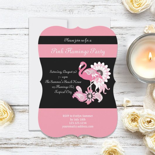 Moderne Roze Zwarte Flamingo Feest Uitnodigingen
