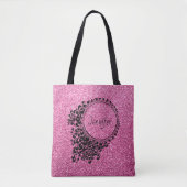 Moderne roze zwarte flora - aangepast tote bag (Voorkant)