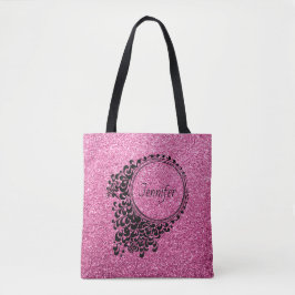 Moderne roze zwarte flora - aangepast tote bag