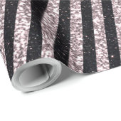 Moderne roze zwarte glitter Stripes patroon Cadeaupapier (Rol Hoek)