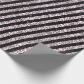 Moderne roze zwarte glitter Stripes patroon Cadeaupapier (Hoek)