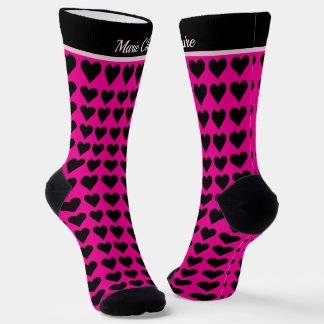 Moderne Roze Zwarte Hartjes Persoonlijk Sokken