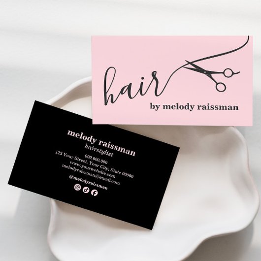 Moderne Roze Zwarte Kapper Script Visitekaartje