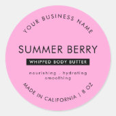 Moderne Roze & Zwarte Lichaam Boter Cosmetische Po Ronde Sticker (Voorkant)