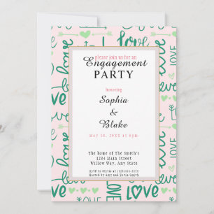 Moderne Roze & Zwarte Liefdes Verlovingsfeest  Kaart