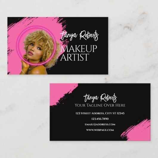 Moderne roze zwarte make-up visitekaartje (Voorkant / Achterkant)